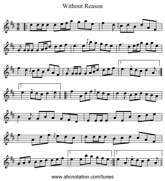 Without Reason - staff notation