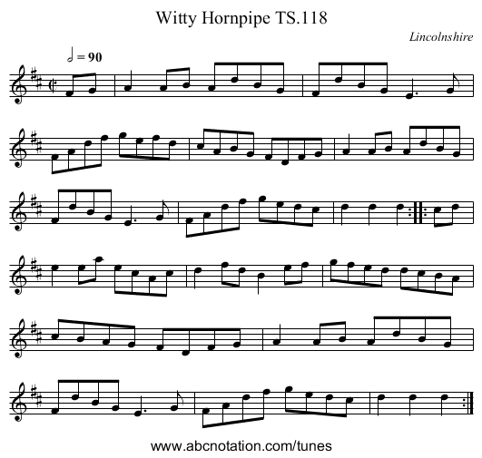 Witty Hornpipe TS.118 - staff notation