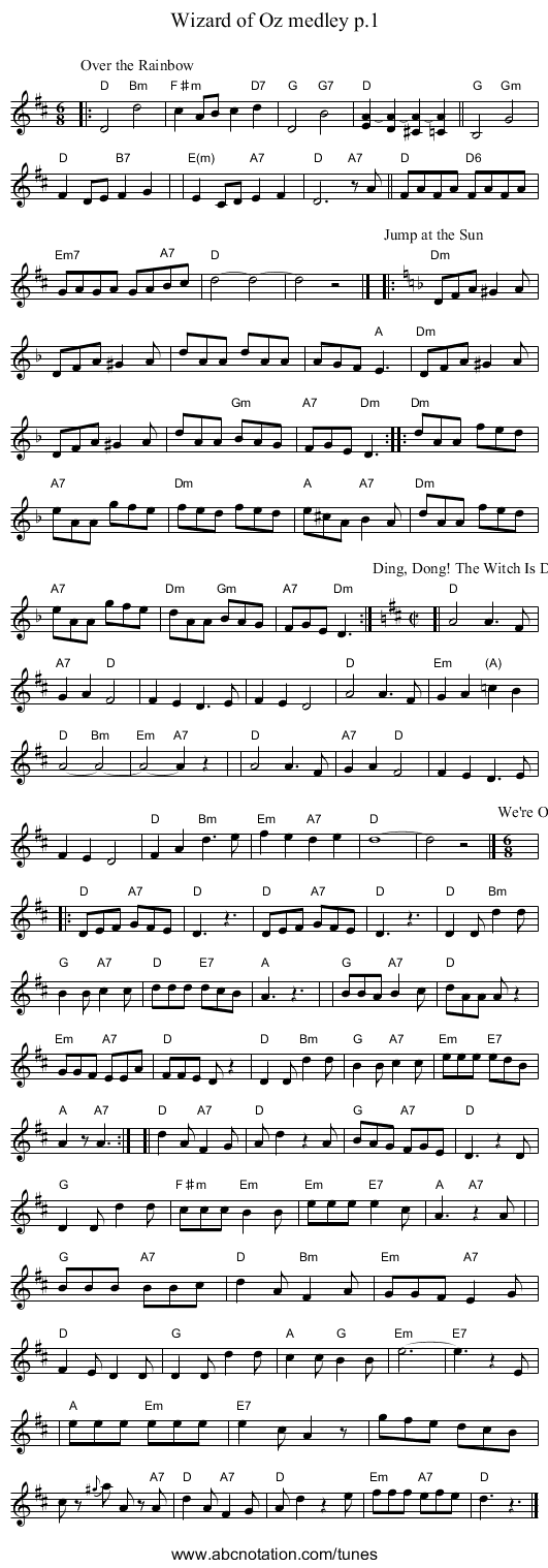 Wizard of Oz medley p.1 - staff notation