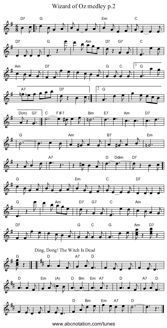 Wizard of Oz medley p.2 - staff notation