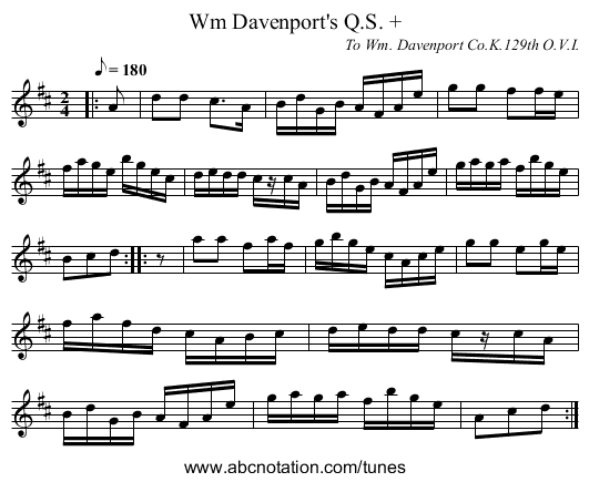 Wm Davenport's Q.S. + - staff notation