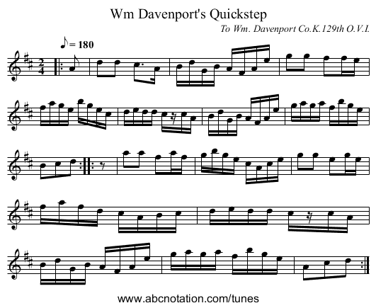 Wm Davenport's Quickstep - staff notation