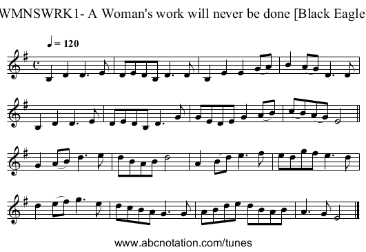 WMNSWRK1- A Woman's work will never be done [Black Eagle] - staff notation