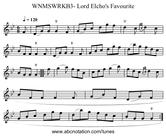 WNMSWRKB3- Lord Elcho's Favourite - staff notation