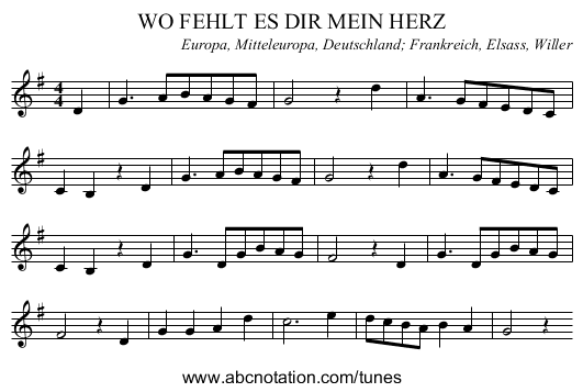 WO FEHLT ES DIR MEIN HERZ - staff notation