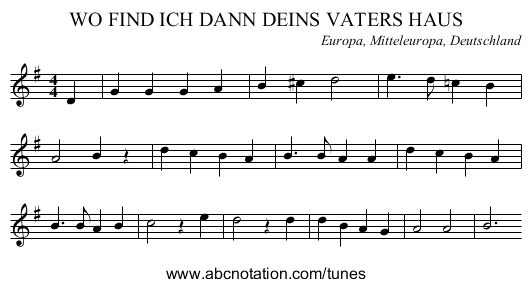WO FIND ICH DANN DEINS VATERS HAUS - staff notation