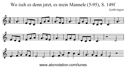 Wo isch es denn jetzt, es mein Mannele (5-95), S. 149f - staff notation
