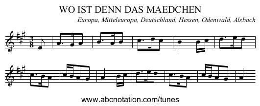 WO IST DENN DAS MAEDCHEN - staff notation