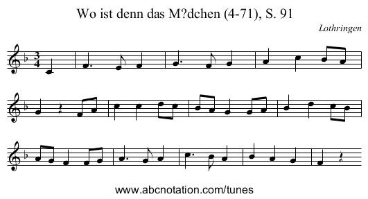 Wo ist denn das M?dchen (4-71), S. 91 - staff notation
