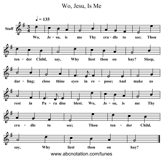 Wo, Jesu, Is Me - staff notation