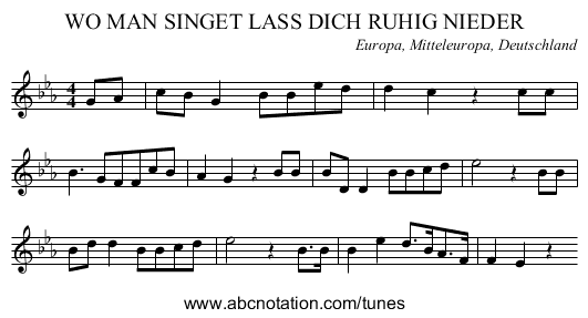 WO MAN SINGET LASS DICH RUHIG NIEDER - staff notation