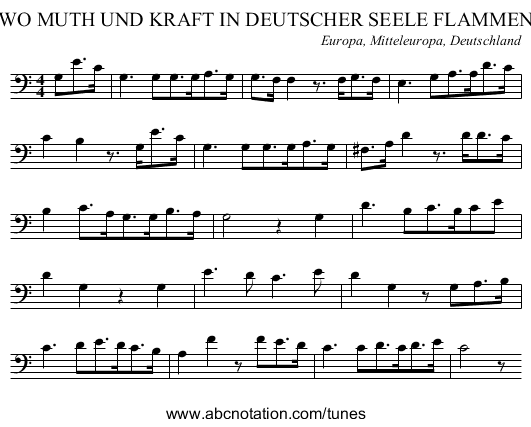 WO MUTH UND KRAFT IN DEUTSCHER SEELE FLAMMEN - staff notation