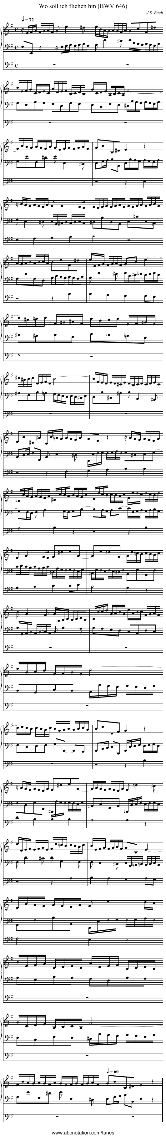 Wo soll ich fliehen hin (BWV 646) - staff notation