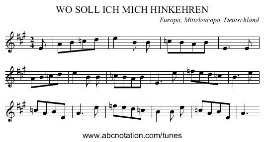 WO SOLL ICH MICH HINKEHREN - staff notation