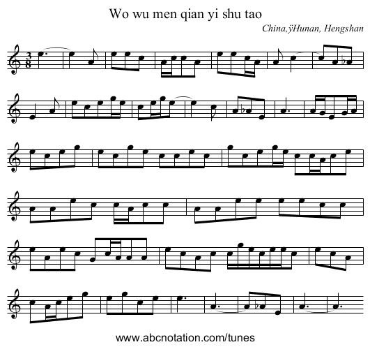 Wo wu men qian yi shu tao - staff notation