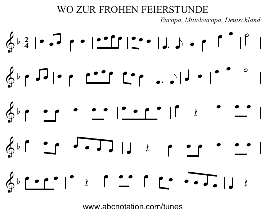 WO ZUR FROHEN FEIERSTUNDE - staff notation