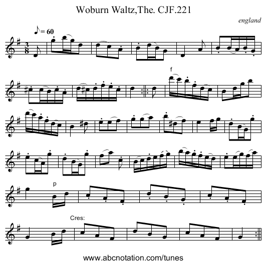 Woburn Waltz,The. CJF.221 - staff notation