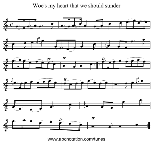 Woe's my heart that we should sunder - staff notation