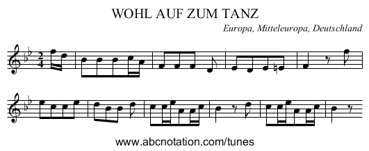 WOHL AUF ZUM TANZ - staff notation
