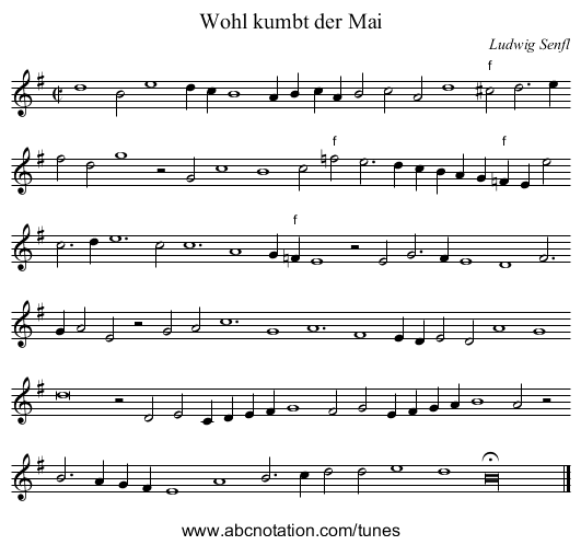 Wohl kumbt der Mai - staff notation