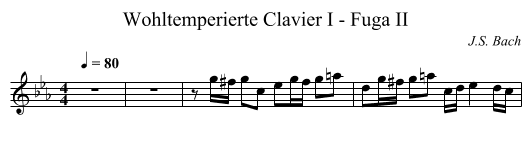 Wohltemperierte Clavier I - Fuga II - staff notation