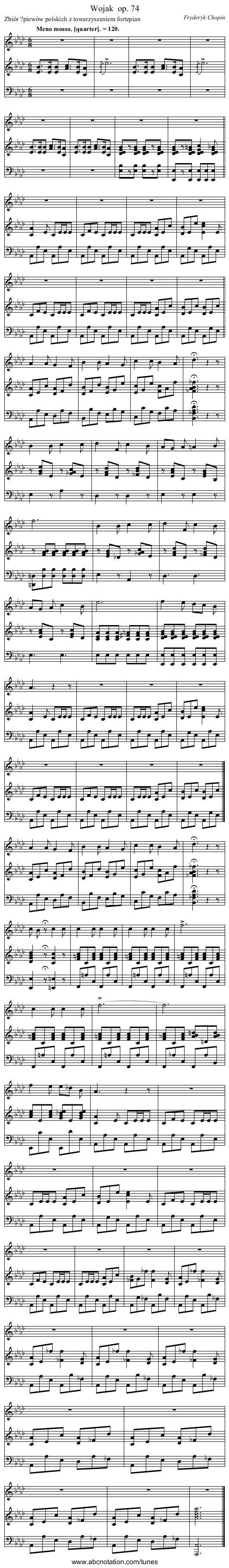 Wojak	 op. 74 - staff notation