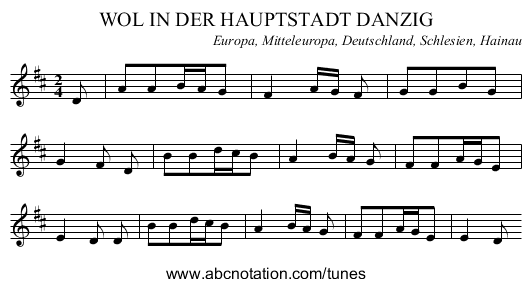 WOL IN DER HAUPTSTADT DANZIG - staff notation
