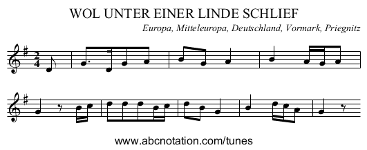 WOL UNTER EINER LINDE SCHLIEF - staff notation