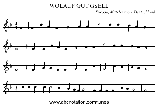 WOLAUF GUT GSELL - staff notation