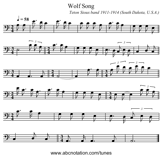 Wolf Song - staff notation