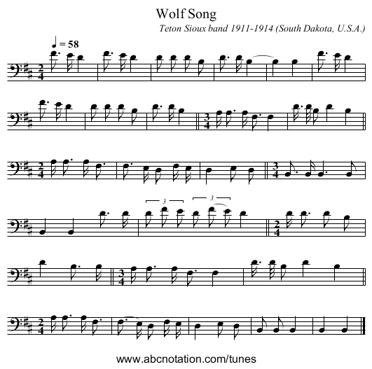 Wolf Song - staff notation