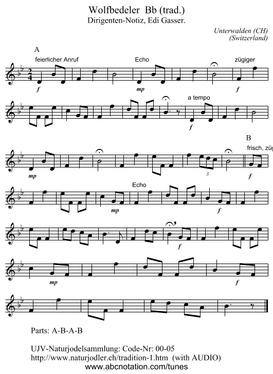 Wolfbedeler  Bb (trad.) - staff notation