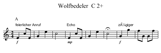 Wolfbedeler  C 2+ - staff notation