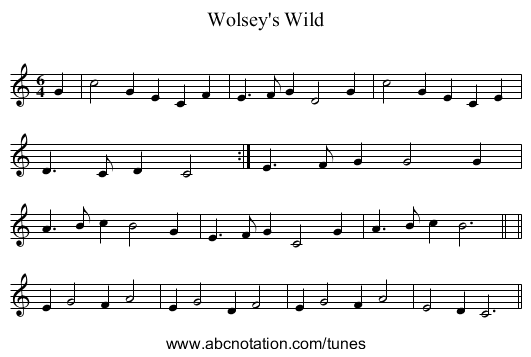 Wolsey's Wild - staff notation