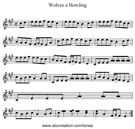 Wolves a Howling - staff notation