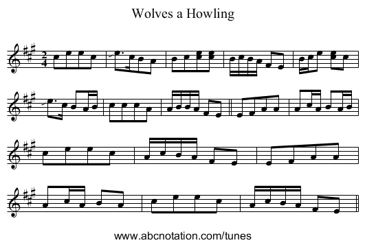 Wolves a Howling - staff notation