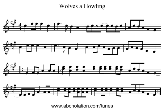 Wolves a Howling - staff notation