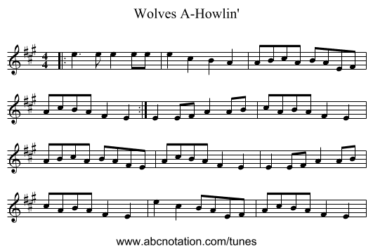 Wolves A-Howlin' - staff notation