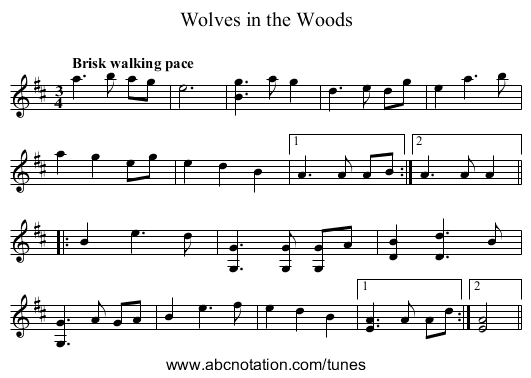 Wolves in the Woods - staff notation