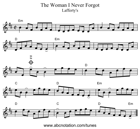 Woman I Never Forgot, The - staff notation
