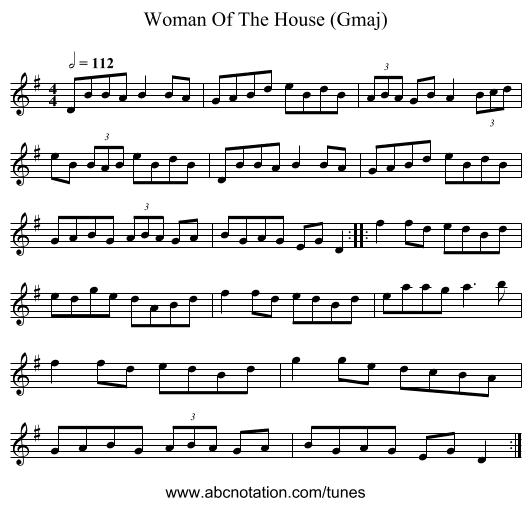 Woman Of The House (Gmaj) - staff notation