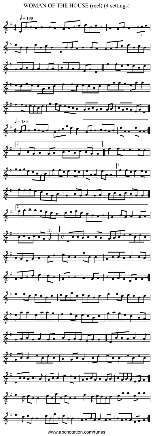 WOMAN OF THE HOUSE (reel) (4 settings) - staff notation