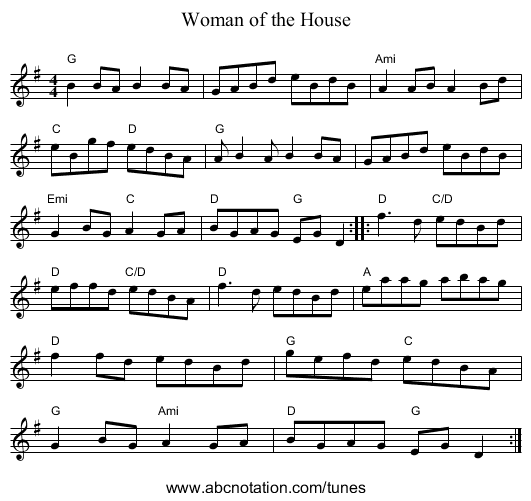 Woman of the House - staff notation