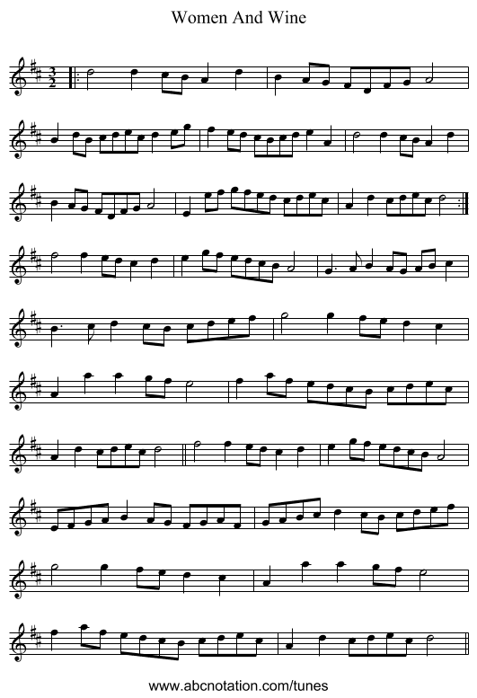 Women And Wine - staff notation
