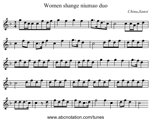 Women shange niumao duo - staff notation