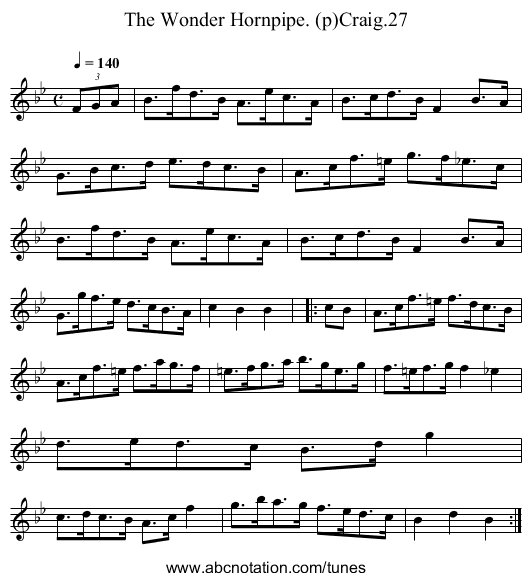 Wonder Hornpipe. (p)Craig.27, The - staff notation