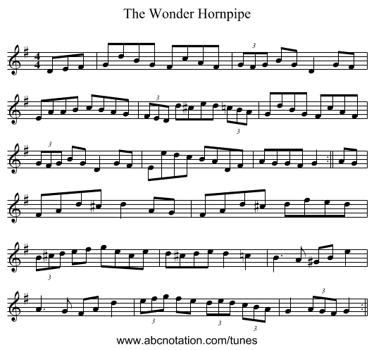 Wonder Hornpipe, The - staff notation