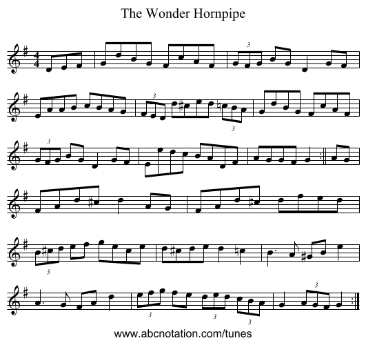 Wonder Hornpipe, The - staff notation