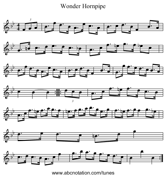 Wonder Hornpipe - staff notation
