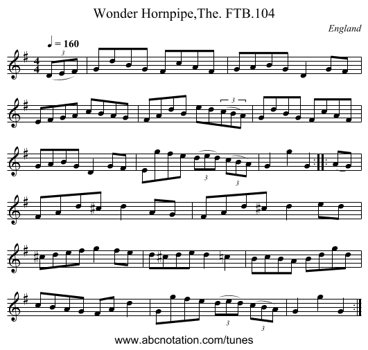 Wonder Hornpipe,The. FTB.104 - staff notation